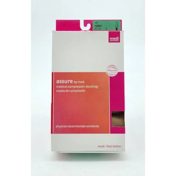 x3 Assure Medi Medical Compression Stockings Calf Closed Toe Beige 20-30 13701 S - Picture 2 of 14